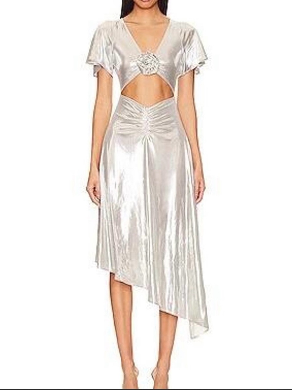 WeWoreWhat Silver Liquid Foil Asymmetrical Cutout Midi Dress M NWT New With Tags